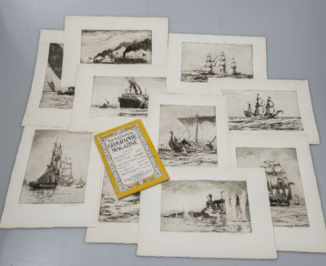 NORMAN WILKINSON (1878-1971) SHIPS OF THE CENTURY, a group of sixteen original 'proof set'  marine etchings, commissioned by 
