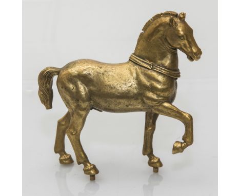 A GILT-BRONZE MODEL OF A STALLION IN 17th CENTURY STYLE, modelled with foreleg raised. Length 16cm