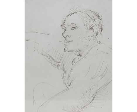 ATTRIBUTED TO ROBERT LENKIEWCZ, PORTRAIT SKETCH OF A MAN, pen and ink, bears impressed stamp lower right ' From the Studio of