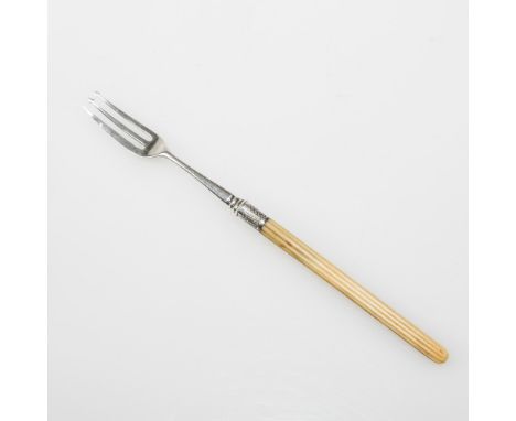 A SILVER AND IVORY HANDLED PICKLE FORK, Birmingham 1862, makers mark for George Unite. 