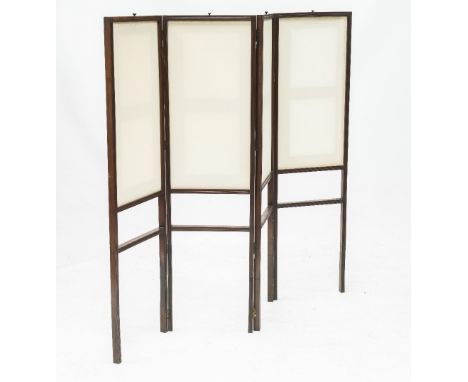AN EARLY/MID 19th CENTURY FOUR FOLD MAHOGANY SCREEN, each section with removable linen panel within a conforming reeded frame