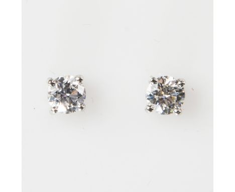 A PAIR OF DIAMOND EAR STUDS, each round brilliant-cut diamond mounted in 18ct white gold, post and butterfly fittings, total 