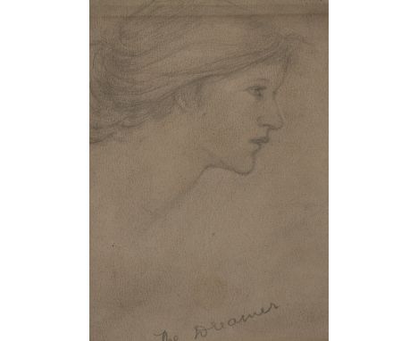 ATTRIBUTED TO EDWARD COLEY BURNE JONES (1833-1898) 'The Dreamer' pencil sketch inscribed with title, together with a sanguine
