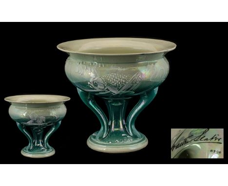 Shelley 1920s signed Walter Slater Lustre Tripod Pedestal Fishes Bowl.  Number to base 8306.  Circa 1920 - 1921.  Height 7" -