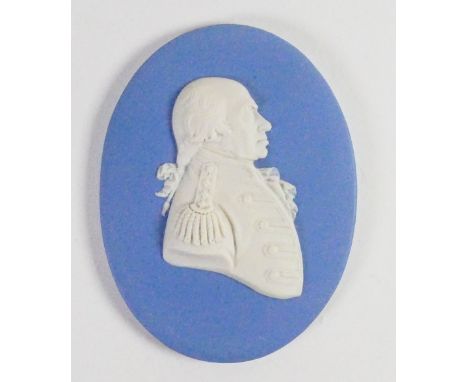 Wedgwood pale blue Jasper portrait medallion of First Earl Richard Howe: c1800, h10.3cm. 