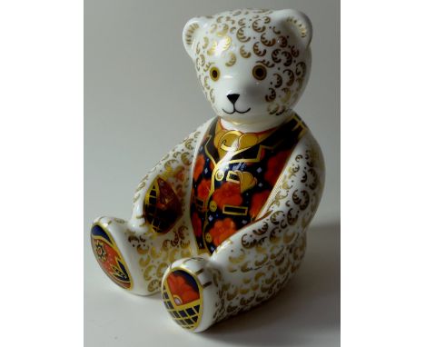 Royal Crown Derby paperweight Debonair BEAR: Silver stopper, NO certificate, original box.