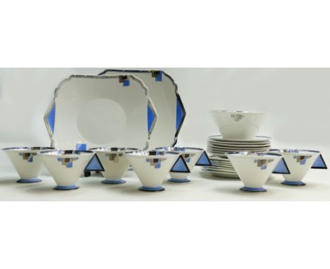 Shelley Vogue shaped tea ware pattern 11788 to include: 7 cups, 7 saucers, 7 side plates, 2 bread &amp; butter plates &amp; s