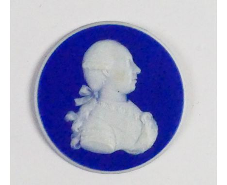 Wedgwood dark blue dipped Jasper portrait medallion of Leopold II: Holy Roman Emperor c1800, d4.3cm. (Good restoration).