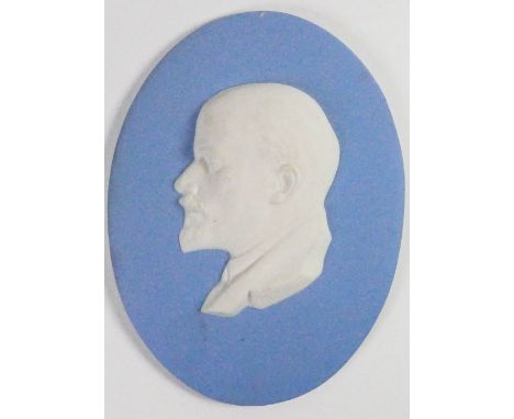 Wedgwood rare solid pale blue Jasper portrait medallion of Vladimer Lenin: Russian politician and leader, c1935, h13.8cm. 