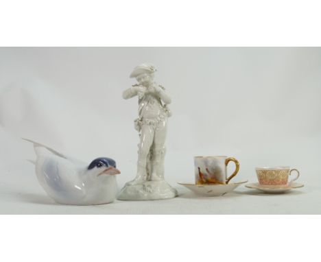 A collection of Porcelain items including: Royal Worcester pheasant coffee can &amp; saucer by Stinton (saucer pinned), early