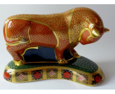 Royal Crown Derby GRECIAN BULL made for Harrods: Gold stopper, certificate, first quality, no box.  Limited edition 281/752