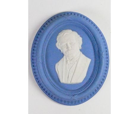 Wedgwood solid blue Jasper portrait medallion of Lloyd George: Modelled by Bert Bentley c1925, h16.6cm. 