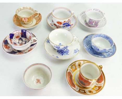 7 x 19th century cups and saucers: Together with tea bowl.