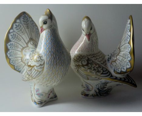 Royal Crown Derby paperweight DIAMOND JUBILEE DOVES: Gold stoppers, certificates, first quality, original box. 