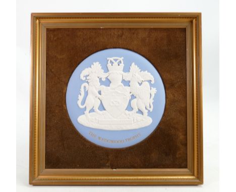 Wedgwood light blue round Jasperware plaque The Wedgwood Trophy: Gilt frame , overall 33cm x 33cm.