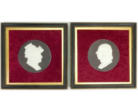 Wedgwood black dipped Jasper portrait medallion of Mrs Flaxman, Anne Denman: In wooden surround c1850's, diameter of plaque 1