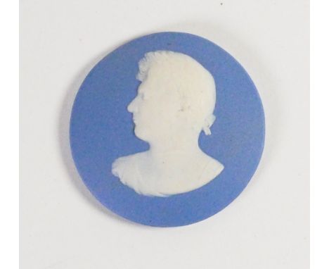 Wedgwood solid pale blue Jasper portrait medallion of King George IV: c1800, d5.5cm.