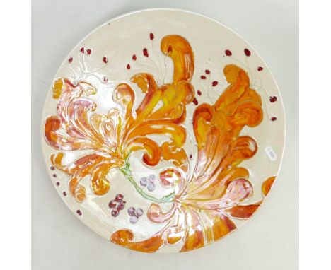 Lise B Moorcroft hand painted Poole dish: Done at Poole pottery in 2000 as an experiment. Honeysuckle. Signed. 40cm across. 