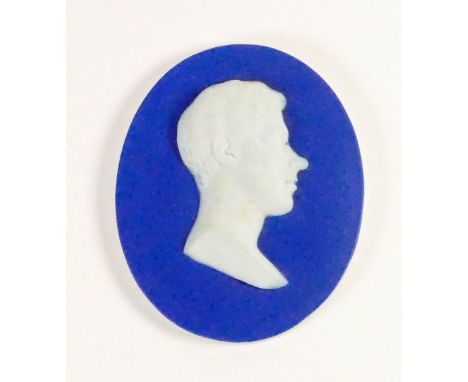 Wedgwood dark blue dipped Jasper portrait medallion of Henry Peter: First Baron of Brougham &amp; Vaux c1806, h7.9cm. (Paper 