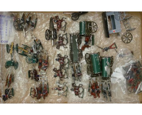 Collection of smaller scale soldiers horses and cannons: Some Horse tack, cannons and trailers have been squashed and need st