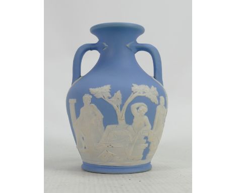 Wedgwood light blue dipped Jasperware Portland vase: Height 13cm.