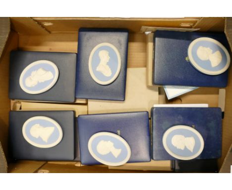 A collection of Wedgwood  Jasperware portrait medallions: All boxed,  6 oval items each 11 cm.