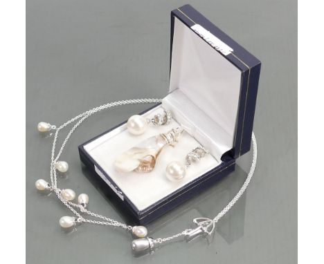 Group of jewellery: Two Swarovski crystal silver mounted necklets with faux pearls, together with a pair of costume faux pear