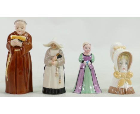 A collection of Royal Worcester candle snuffers: Together with a Crown Staffordshire example, tallest height 13.5cm.  (4)