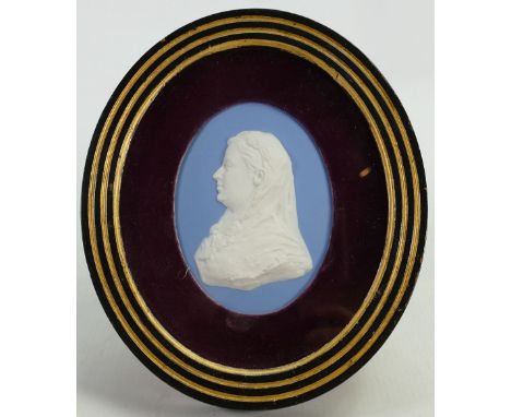 Wedgwood blue Jasper portrait medallion of Baroness Mayer De Rothschild: In wooden mount c1820, height of plaque 10.5cm. 