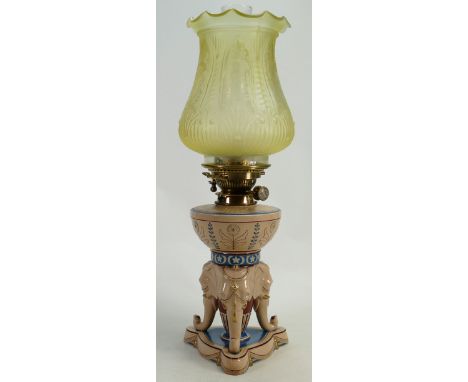 Wedgwood Earthenware Aesthetic Movement Old Lamp: Hinks Duplex burner, complete with chimney &amp; shade, 54cm height.