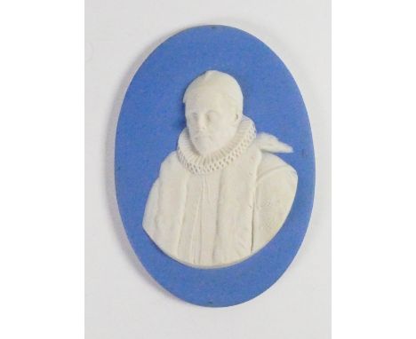 Wedgwood solid pale blue Jasper portrait medallion of William I: Prince of Orange c1820, h12.7cm. 