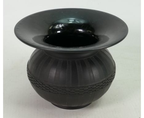 Wedgwood black Basalt engine turned small vase: Height 9cm.