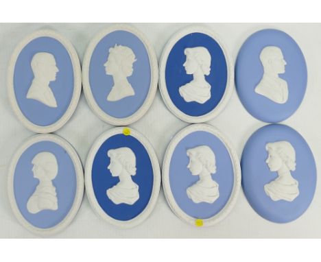 A collection of Wedgwood Jasperware portrait plaques: Comprising Queen Elizabeth II, Duke of Edinburgh &amp; Princess of Wale