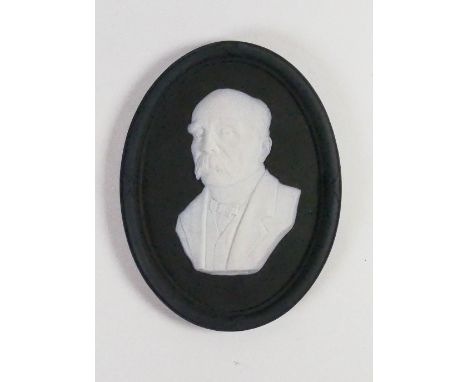 Wedgwood rare solid black Jasper portrait medallion of Georges Clemenceau: French Statesman c1925 modelled by Bert Bentley, h