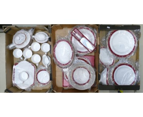 A large collection of Spode Bordeaux tea and dinner ware: To include dinner plates, coffee set, open vegetable dishes etc. (3