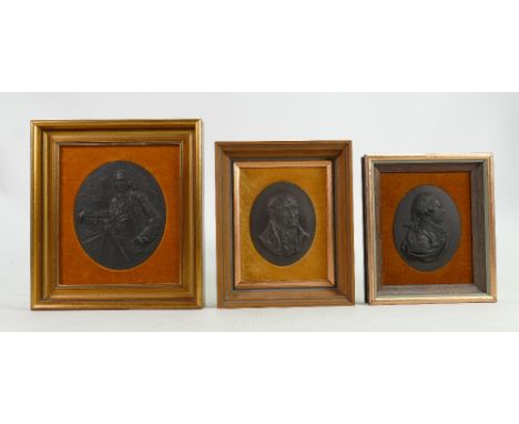 A collection of John Bromley black Basalt portrait plaques: To include Isaac Newton, Fredrick Augustus &amp; Hugh Bourne, all