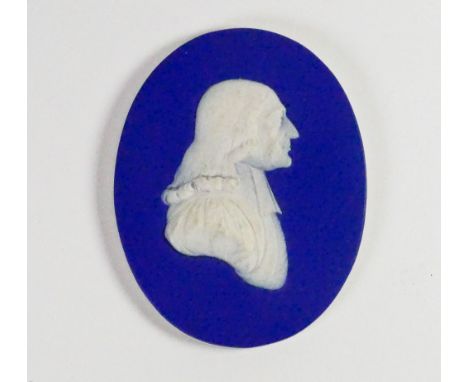 Wedgwood dark blue dipped Jasper portrait medallion of John Wesley: c1820, h10.2cm. (tiny chip to edge).