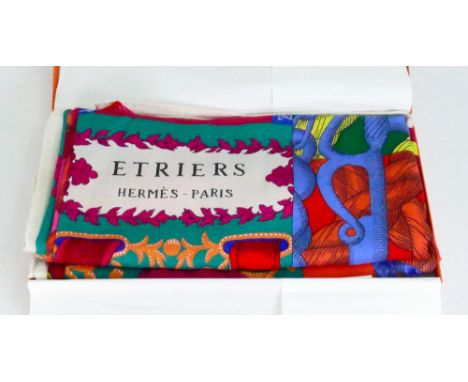 Hermes Paris silk sarong/shawl: Made in France, 30% Silk 70% Cashmere, "Dalla Cavalleria", 134 x 134cm, in original box.