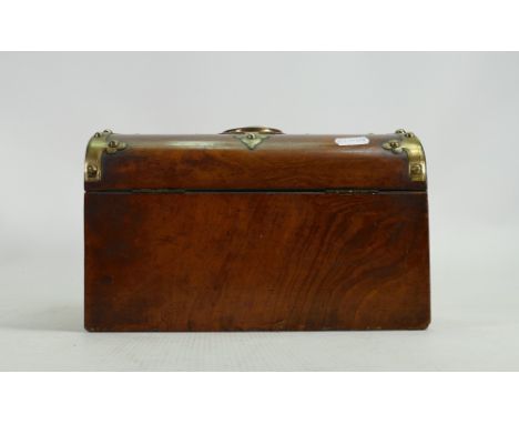 19th century Burr walnut Tea caddy with brass mounts &amp; Wedgwood portrait plaque: length 25cm, x 15 x 15cm.