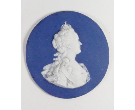 Wedgwood rare dark blue dipped Jasper portrait medallion of Catherine II: The Great Empress of Russia, possible prototype pie