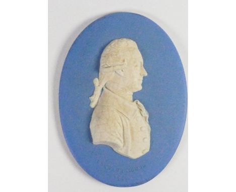 Wedgwood solid pale blue Jasper portrait medallion of Dr W Herschel: Flaxman incised in truncation. c1800, h14cm. (Some crazi