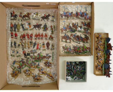 181 x small scale foot soldiers and mounted: 123 x small scale foot soldiers, makers include Hill, mixed periods and subjects