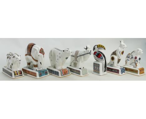 A collection of Wedgwood model animals from The Noah's Ark Collection: Elephant, Polar bear, reindeer, panther, kangaroo, bea