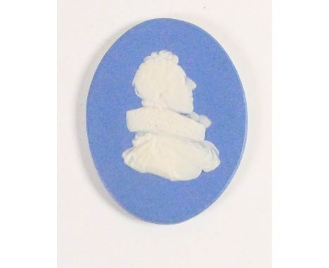 Wedgwood solid pale blue Jasper portrait medallion of Louis XIII: c1820, h7.7cm.