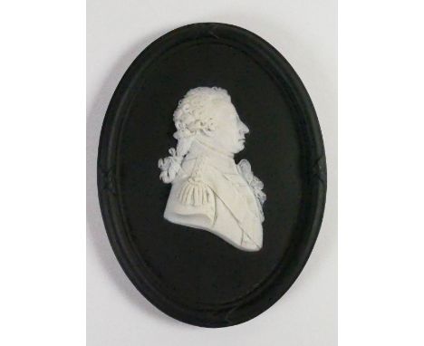 Wedgwood solid black Jasper portrait medallion of Sir John Jervis: Earl of Saint Vincent c1920 modelled by Bert Bentley, h13.