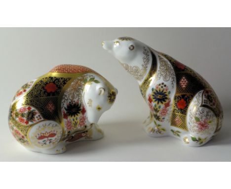 Two x Royal Crown Derby paperweights Goviers POLAR BEAR and Goviers ROCKY MOUNTAIN BEAR: No Boxes, both silver stoppers & bot