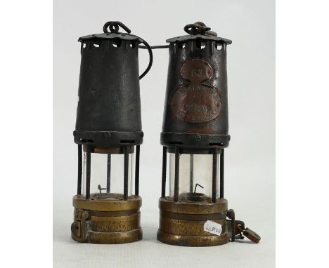 W.E Teale brass Miners safety lamp: Together with similar item. (2)