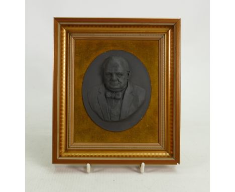 John Bromley black Basalt Winston Churchill portrait plaque: Gilt frame, 16.5cm x 18.5cm