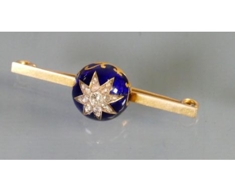 High carat gold Diamond & Enamel brooch 19th century: Gross weight 7.3g.                          