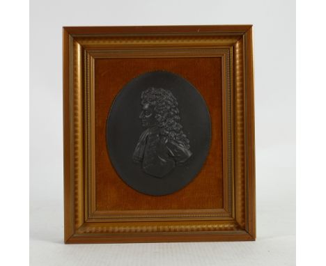 Wedgwood black Basalt portrait plaque of Sir Christopher Wren: In gilded frame, 19 x 16.5cm